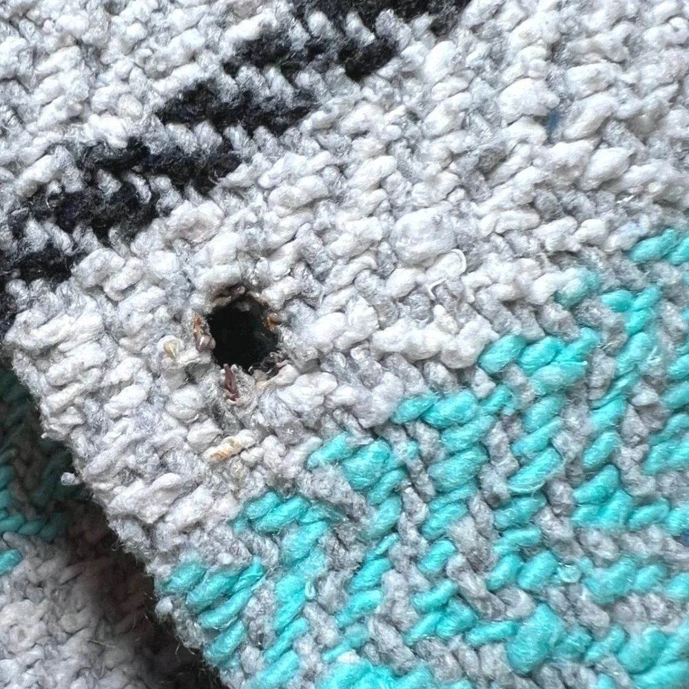 Earth Ragz Size Small Baja Hoodie Turquoise Teal Grey Striped Mexican Poncho - Picture 10 of 13